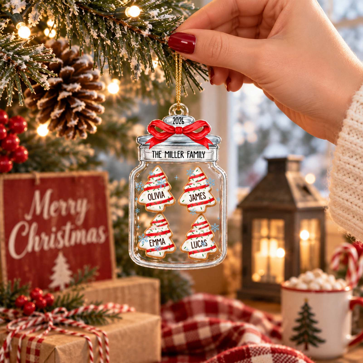 Personalized Family Christmas Cookie Jar Ornament – Custom Family Names, Festive Holiday Tree Keepsake, Christmas Gift for Family
