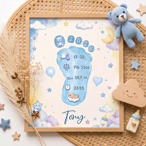 Personalized Baby Footprint Print – Custom Nursery Decoration, Keepsake Gift, Gift for Mom & Dad