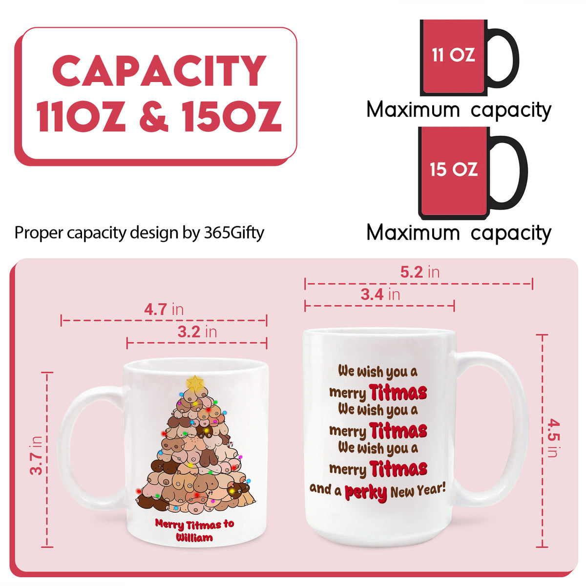 Mug en céramique personnalisé de Noël, tasse à café des fêtes avec prénom personnalisé, cadeau de Noël