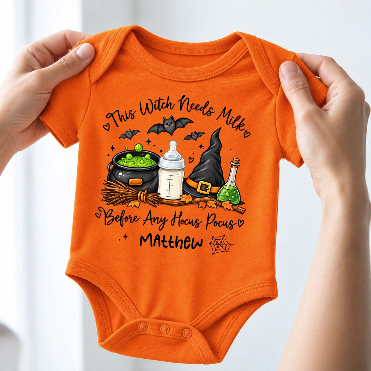 Personalized Hocus Pocus Baby Bodysuit - Custom Baby Name Halloween Outfit, Funny Witch-Themed Newborn Gift