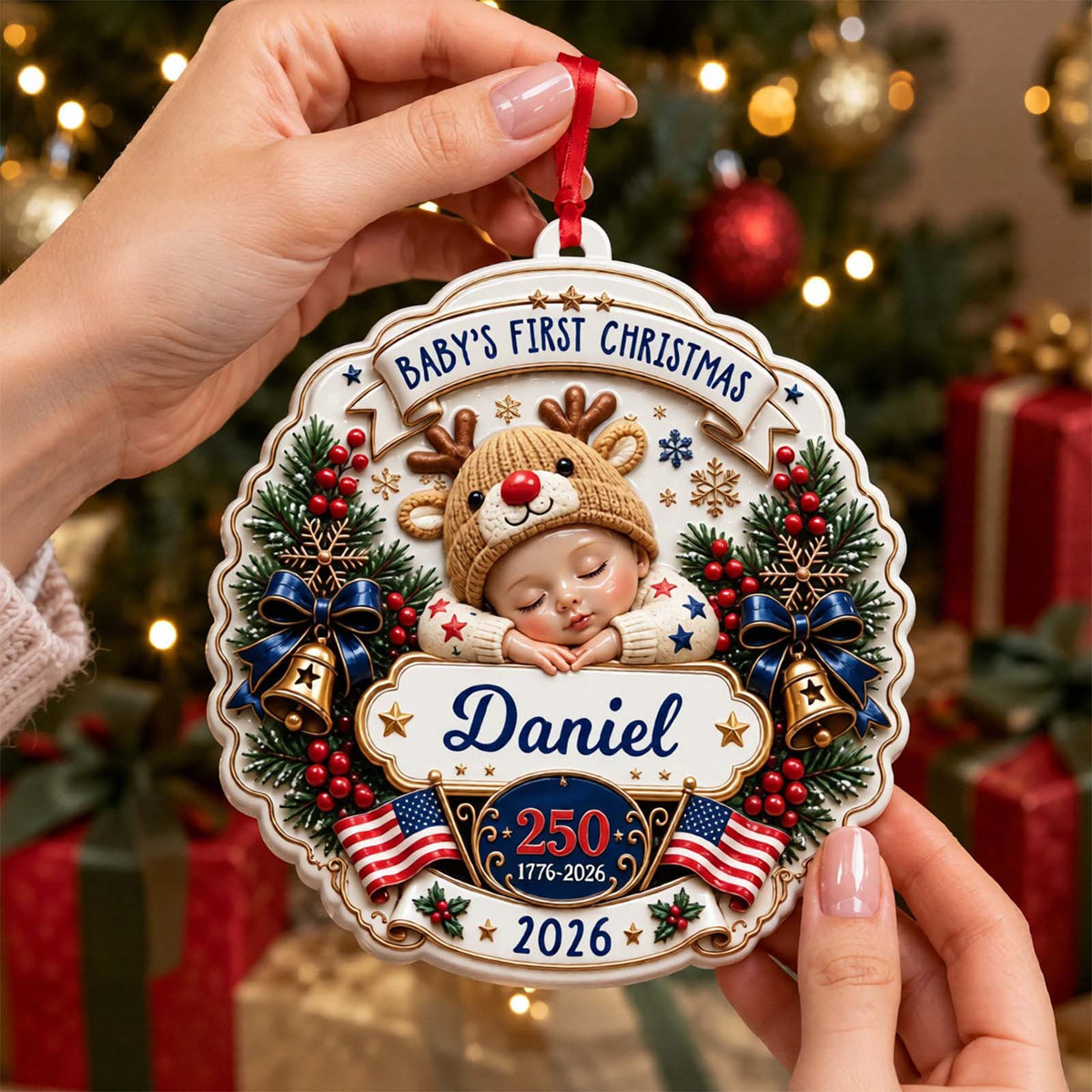 Personalized 3D Relief Acrylic Christmas Ornament, Custom Baby's First Christmas Keepsake