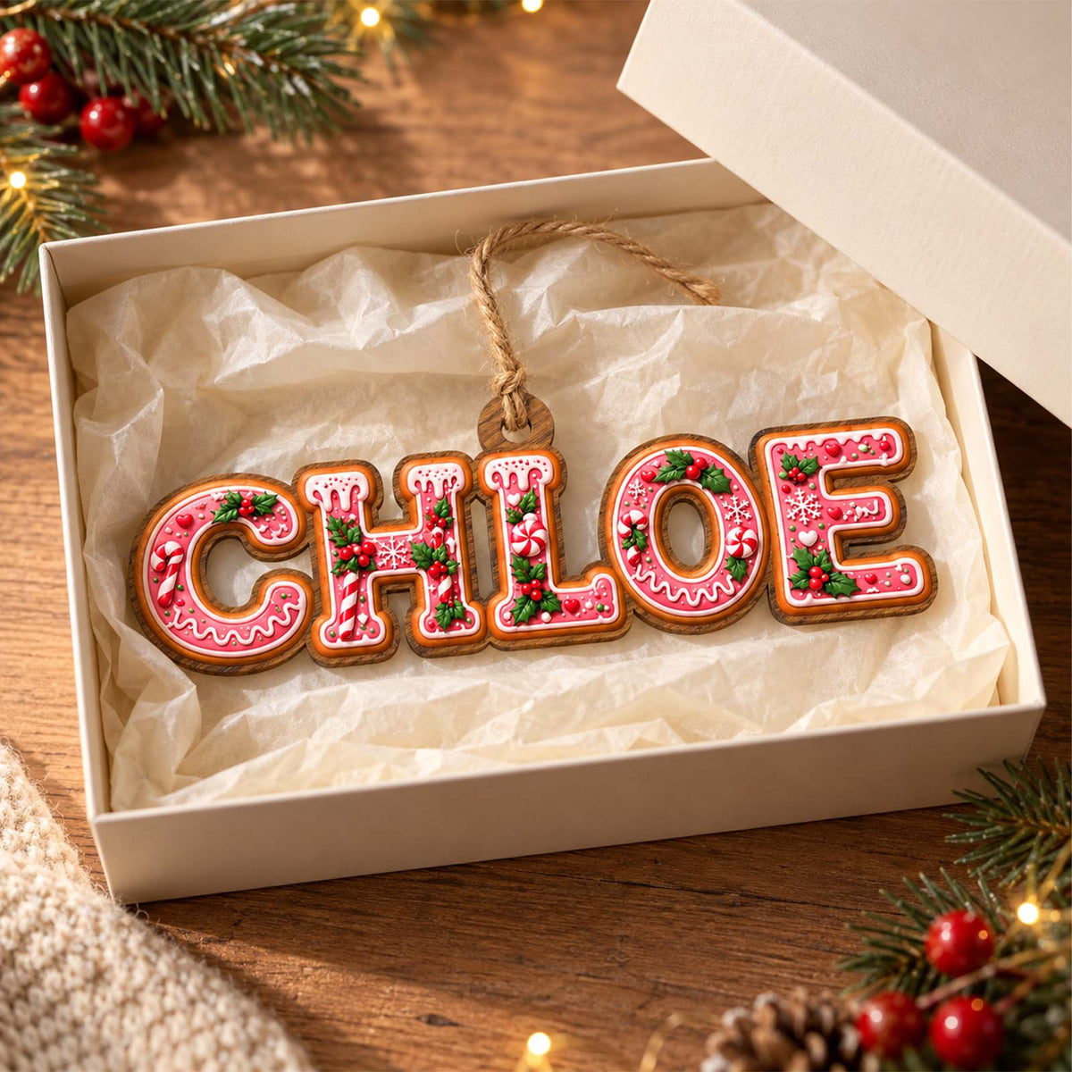 Personalized Christmas Name Wooden Ornament, Custom Holiday Tree Decoration