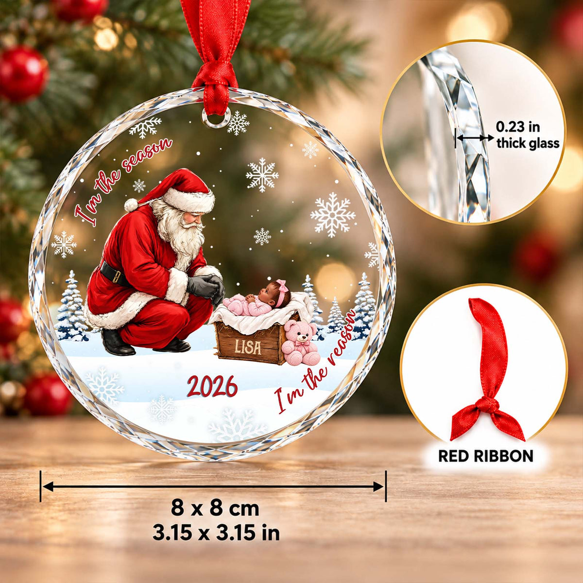 Personalized Glass Christmas Ornament, Custom Baby's First Christmas Keepsake