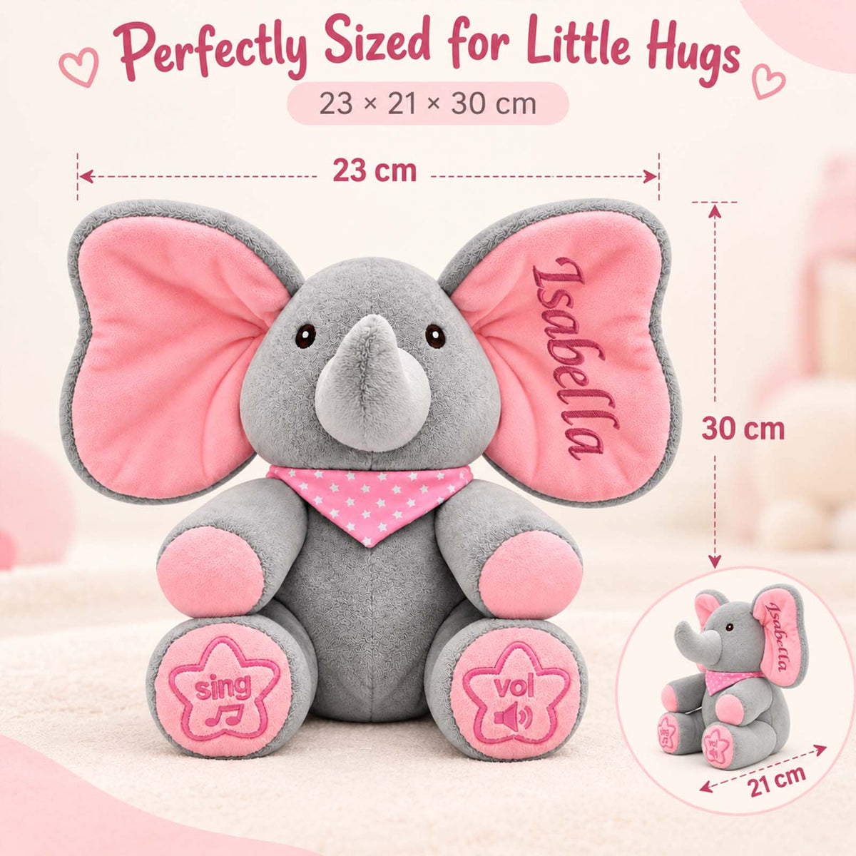 Personalized Peek-a-Boo Elephant Plush Toy, Interactive Stuffed Animal with Custom Name
