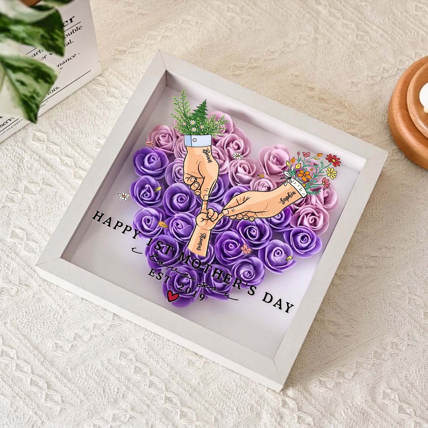 Personalized Mother’s Day Floral Shadow Box – Custom Gift for Mom