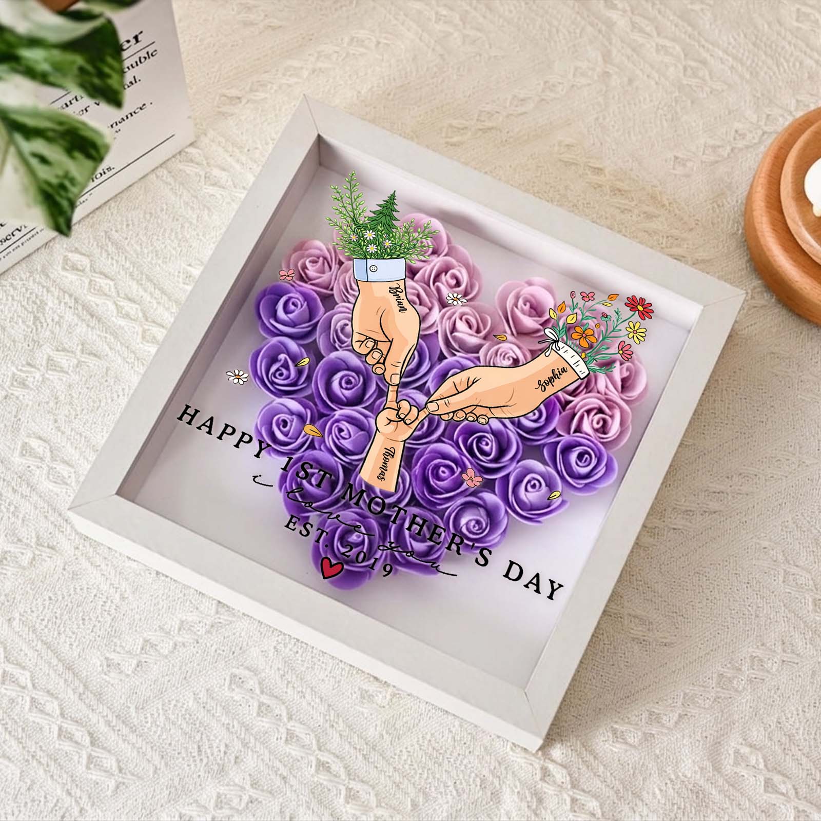 Personalized Mother’s Day Floral Shadow Box – Custom Gift for Mom