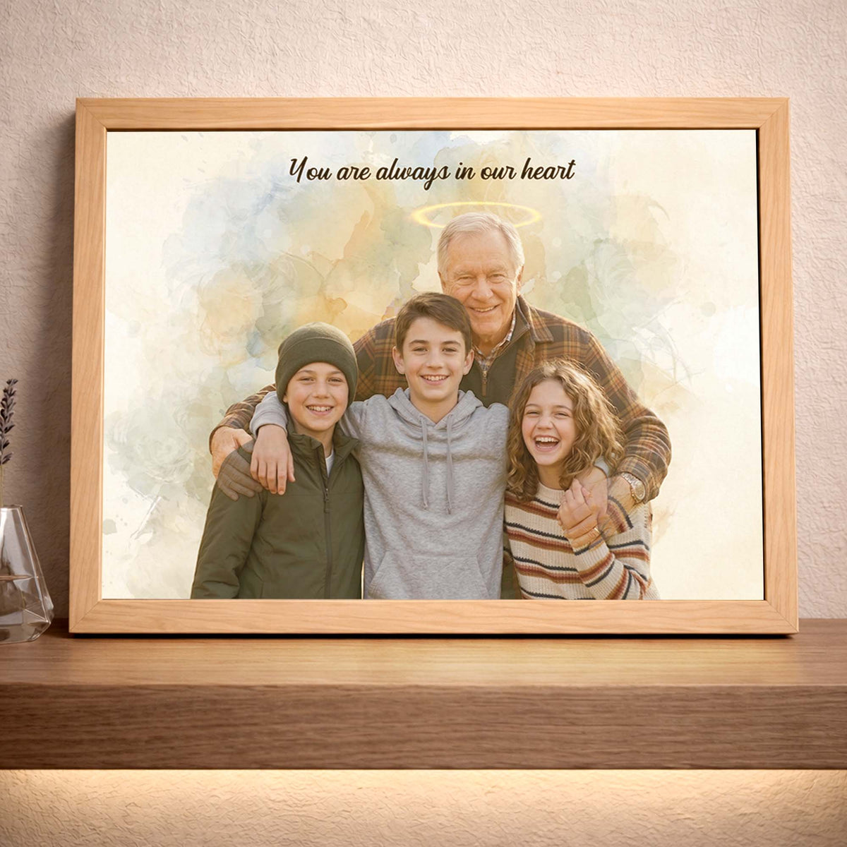 Personalized Wooden Light Up Photo Frame – In Memory of Grandpa, LED Frame