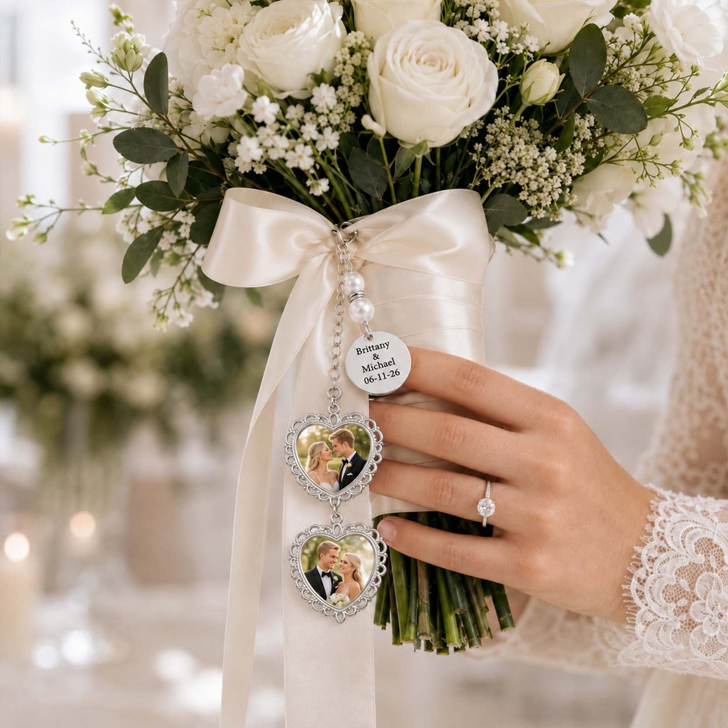 Personalized Memorial Bridal Bouquet Charm – Custom Photo Wedding Keepsake for Loved Ones in Heaven