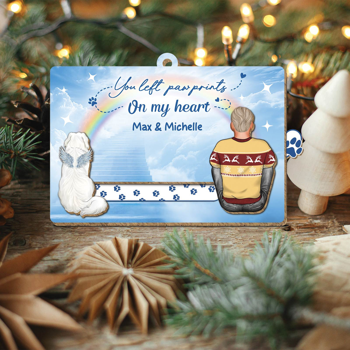 Pet Lover - You Left Pawprints On My Heart - Personalized Pet & You Wooden Slider Card