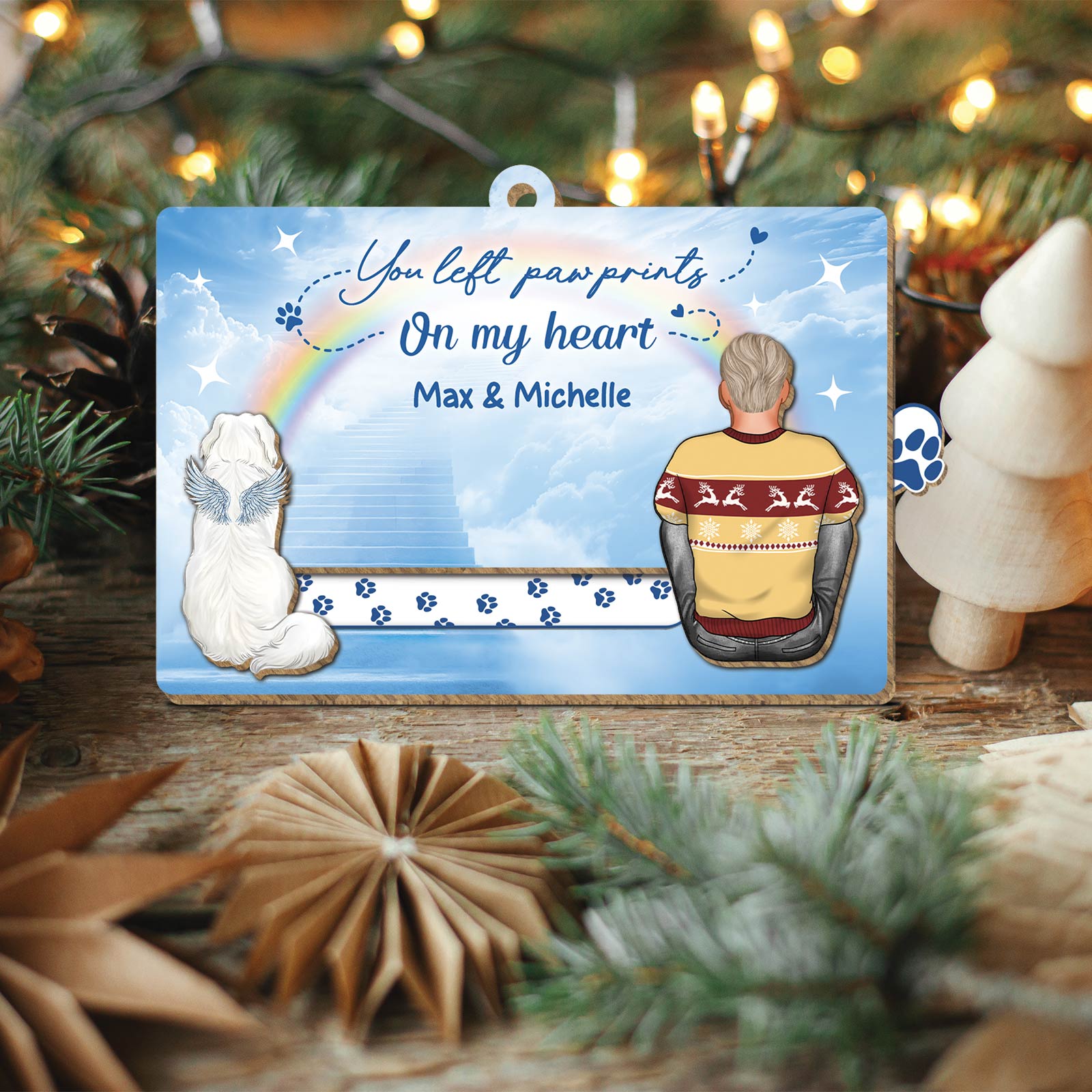 Pet Lover - You Left Pawprints On My Heart - Personalized Pet & You Wooden Slider Card