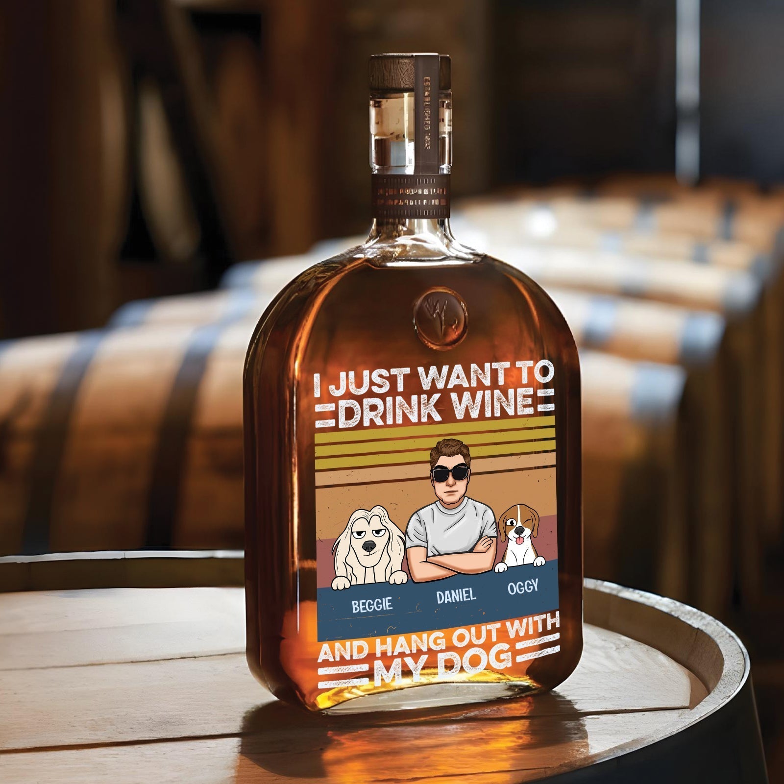 Wine, Dogs & Zero Plans – Personalized Whiskey Bottle for Dog Lovers