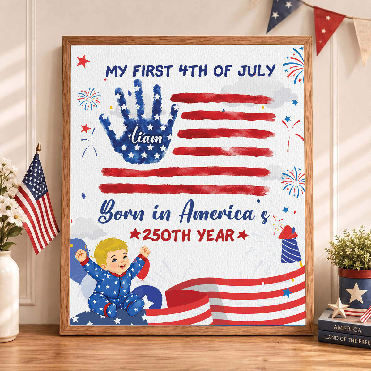 My First 4th of July Baby Handprint Frame - America 250 Keepsake, Patriotic Nursery Decor Gift