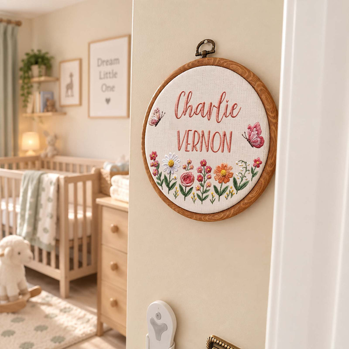 Personalized Embroidered Baby Announcement Sign, Custom Name Nursery Keepsake