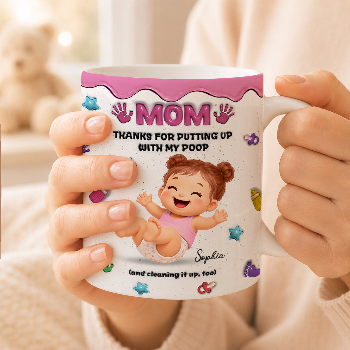 Personalized "Thanks for Putting Up With My Poop" Mug - Funny Baby Gift for Dad, Mom, Custom Mother's Day, Father's Day Coffee Cup