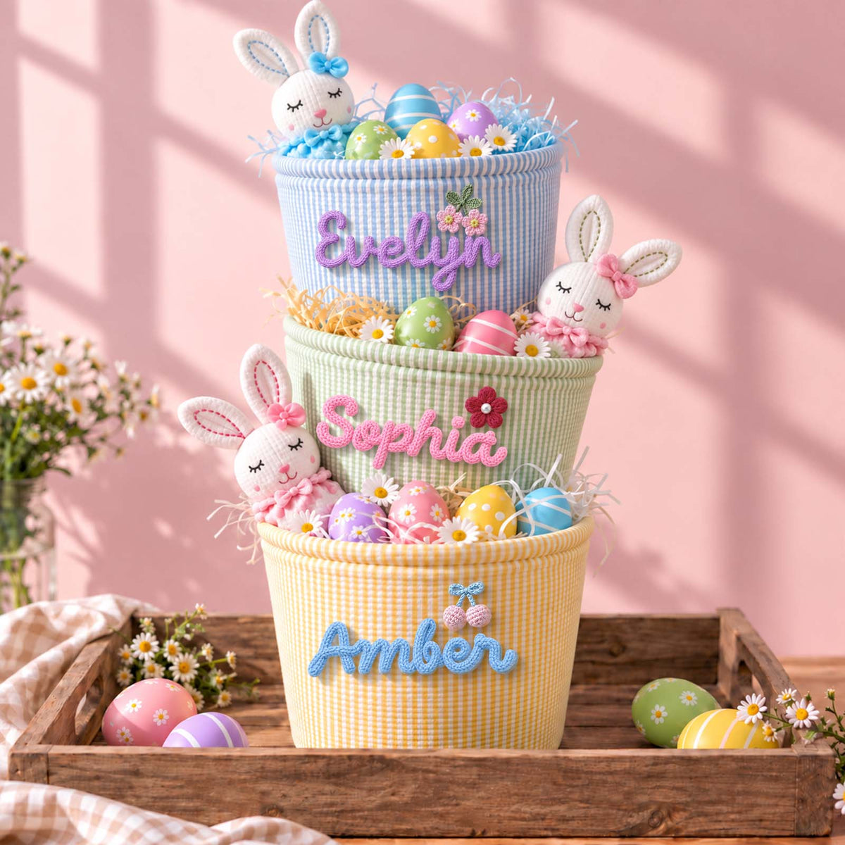 Personalized Woven Easter Basket, Custom Name Easter Basket for Kids