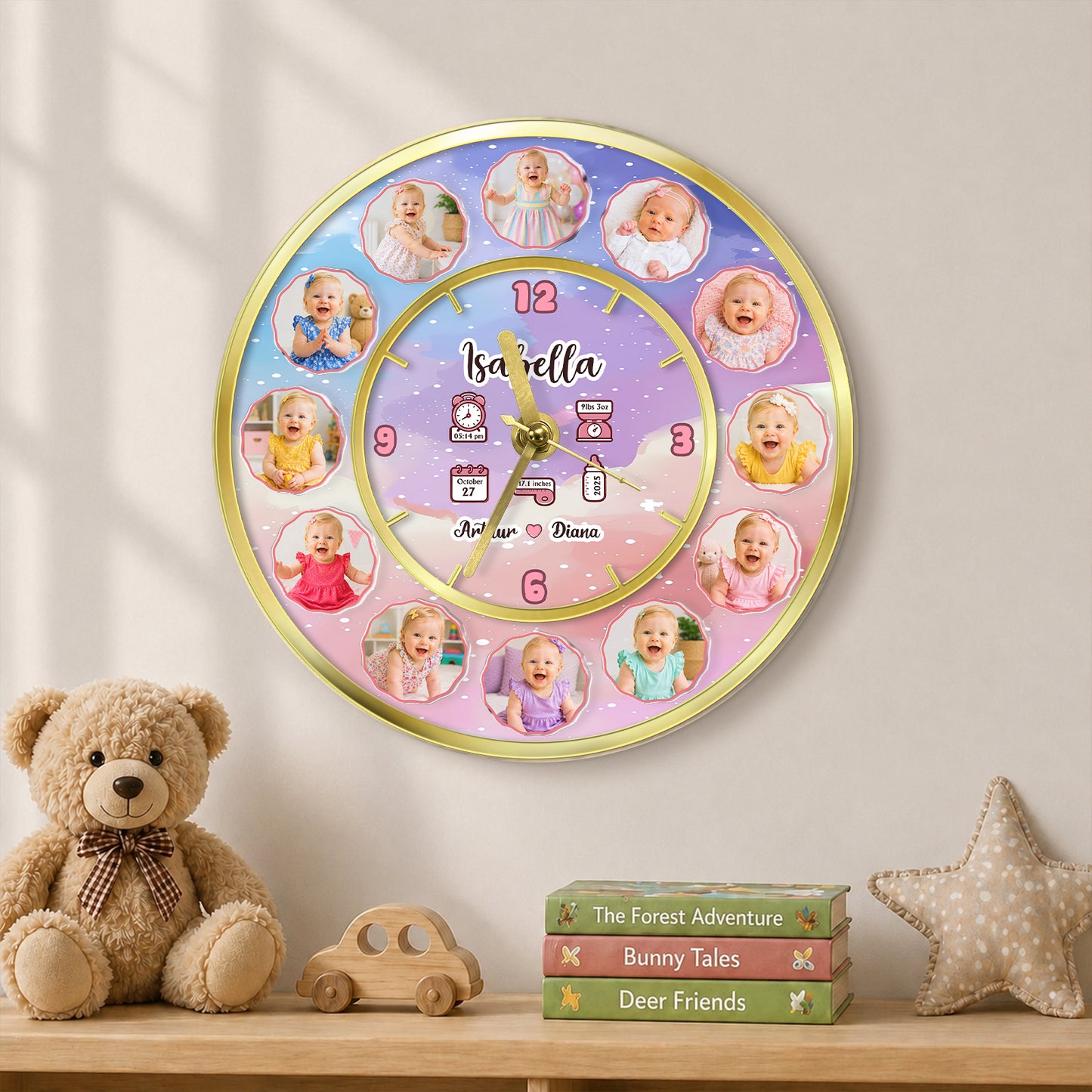 3D Acrylic Baby Clock - Custom Photo Baby Clock, Personalized Baby Milestone Keepsake Gift for Nursery, Birthday, Baby Shower &amp; Newborn Celebration