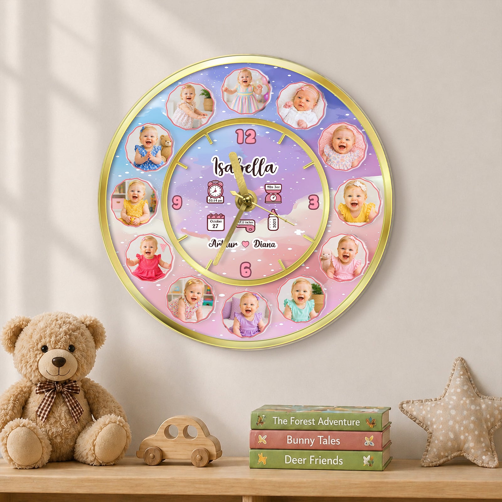 3D Acrylic Baby Clock - Custom Photo Baby Clock, Personalized Baby Milestone Keepsake Gift for Nursery, Birthday, Baby Shower &amp; Newborn Celebration