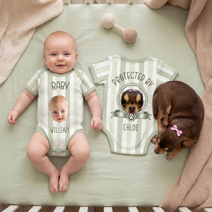 Personalized Striped Pet & Baby Bodysuit – Custom Baby & Pet Portrait, Family Baby Shower Gift