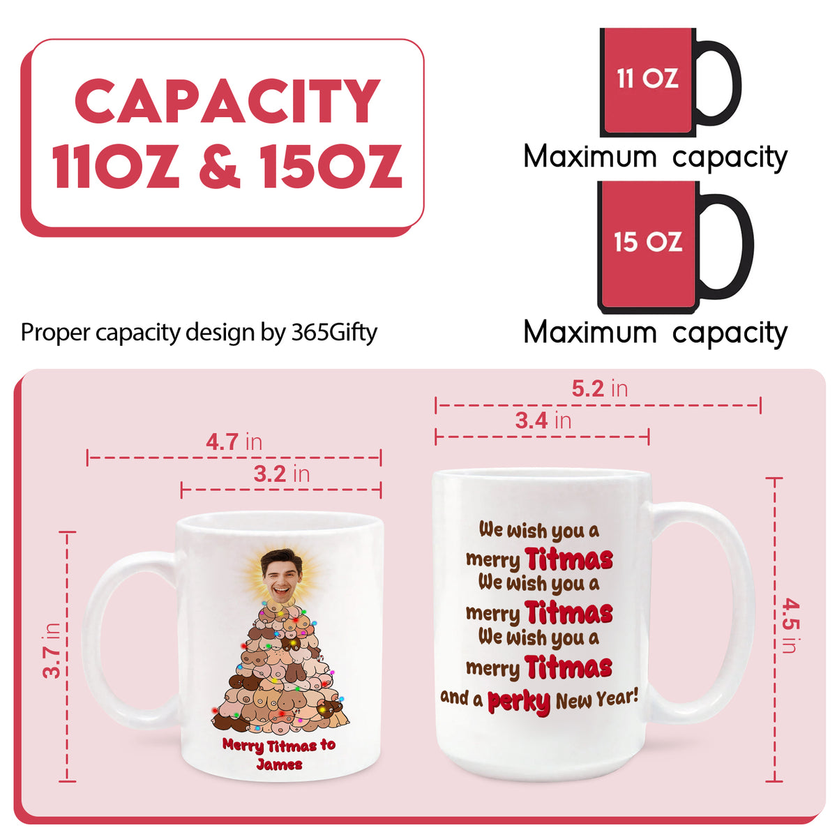 Mug de Noël en céramique personnalisé, visage et texte personnalisés, cadeau amusant pour les fêtes