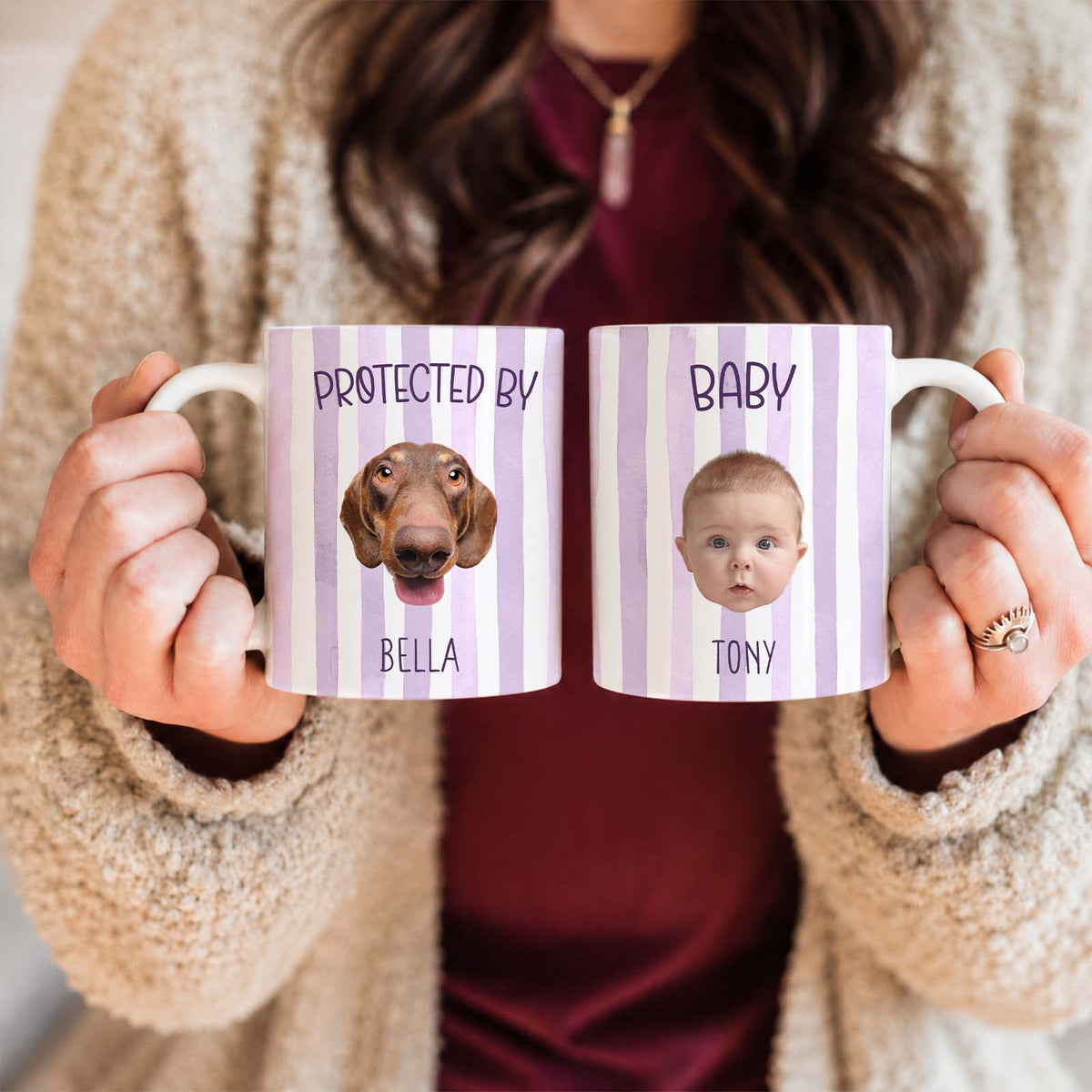 Custom Striped Pet Mug – Personalized Pet & Baby Photo Mug, Family Coffee Mug Gift