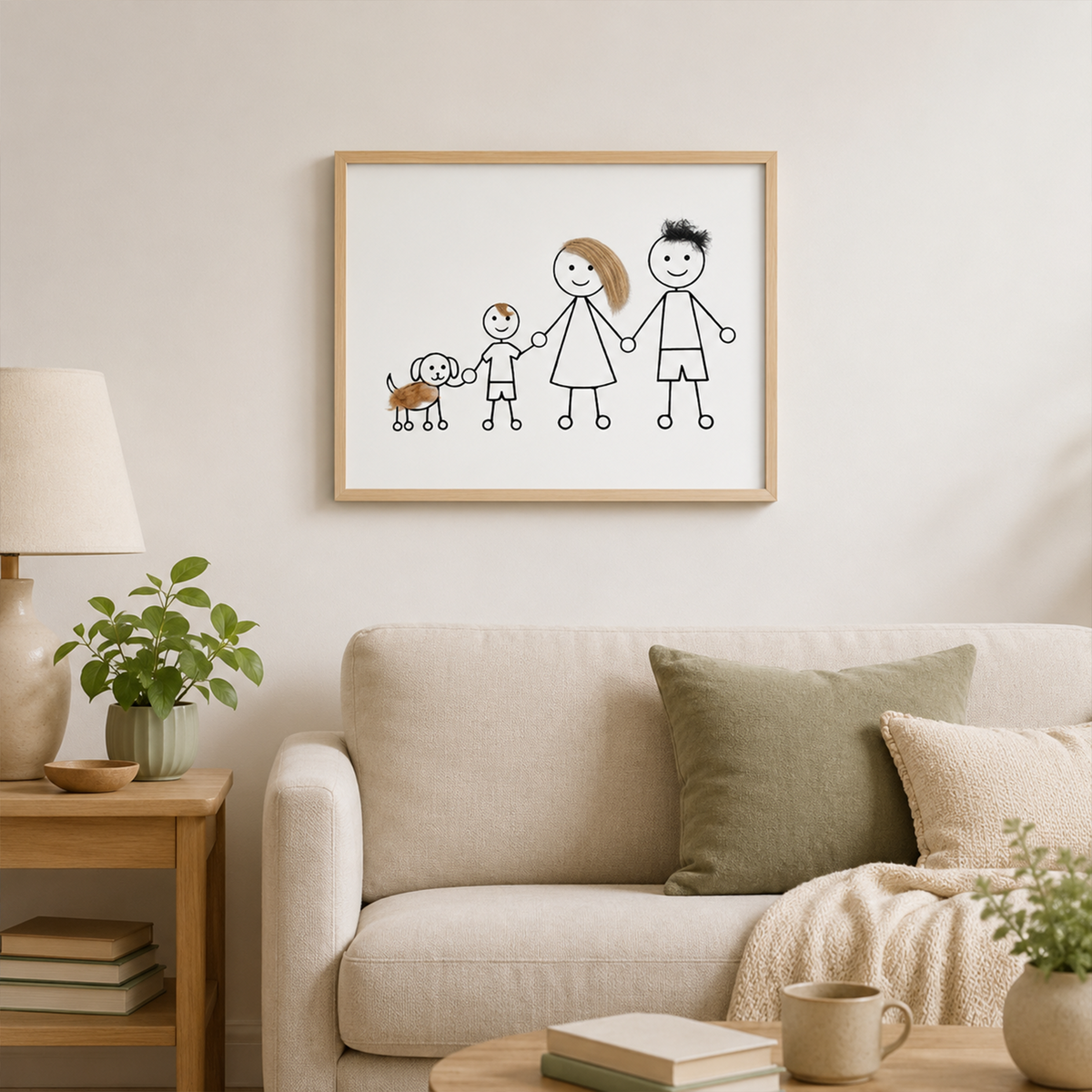 Personalized Pet Hair Keepsake Frame – Custom Family Portrait with Real Pet Fur, Unique Gift for Dog & Cat Lovers