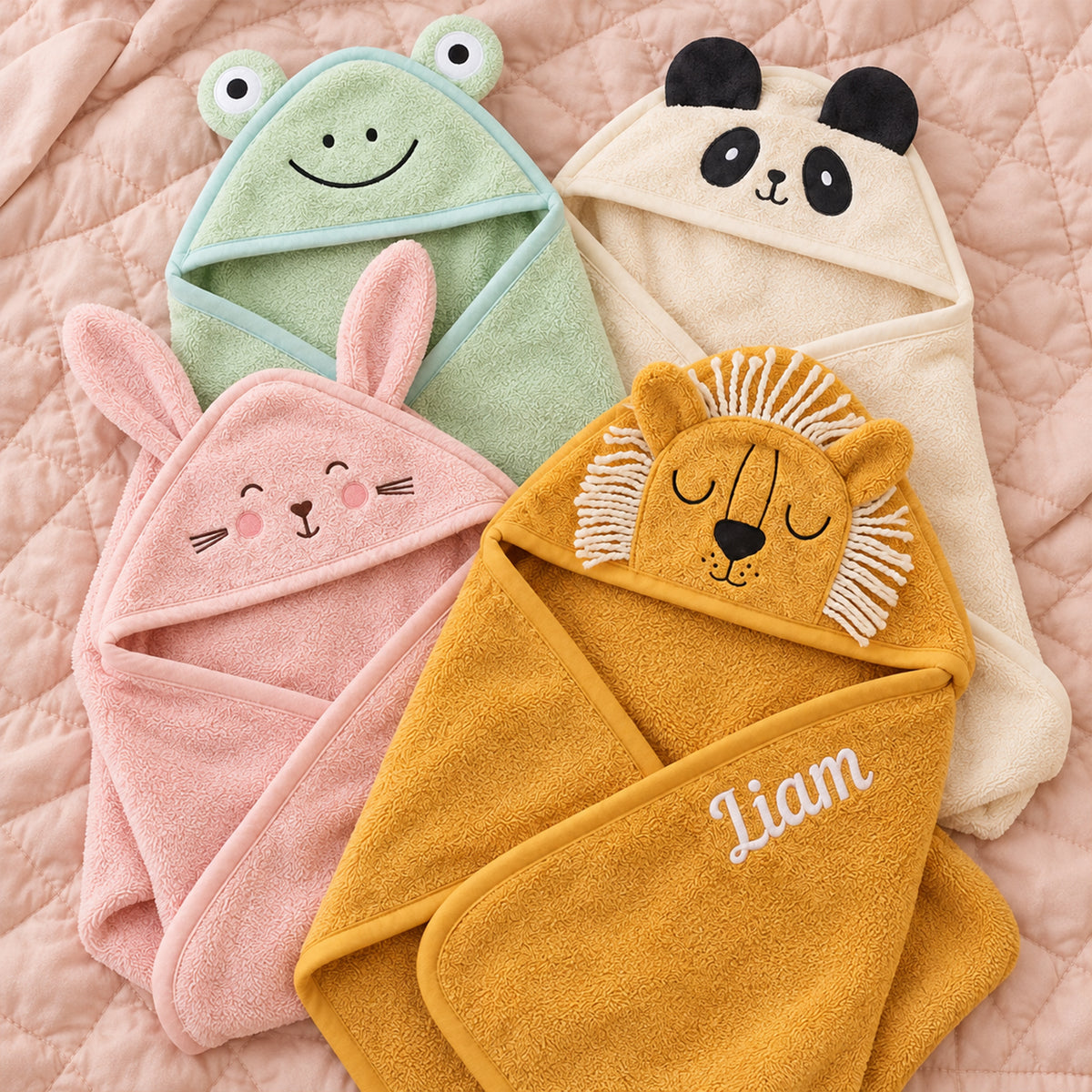 Personalized Hooded Baby Towel, Custom Name Animal Bath Towel for Babies
