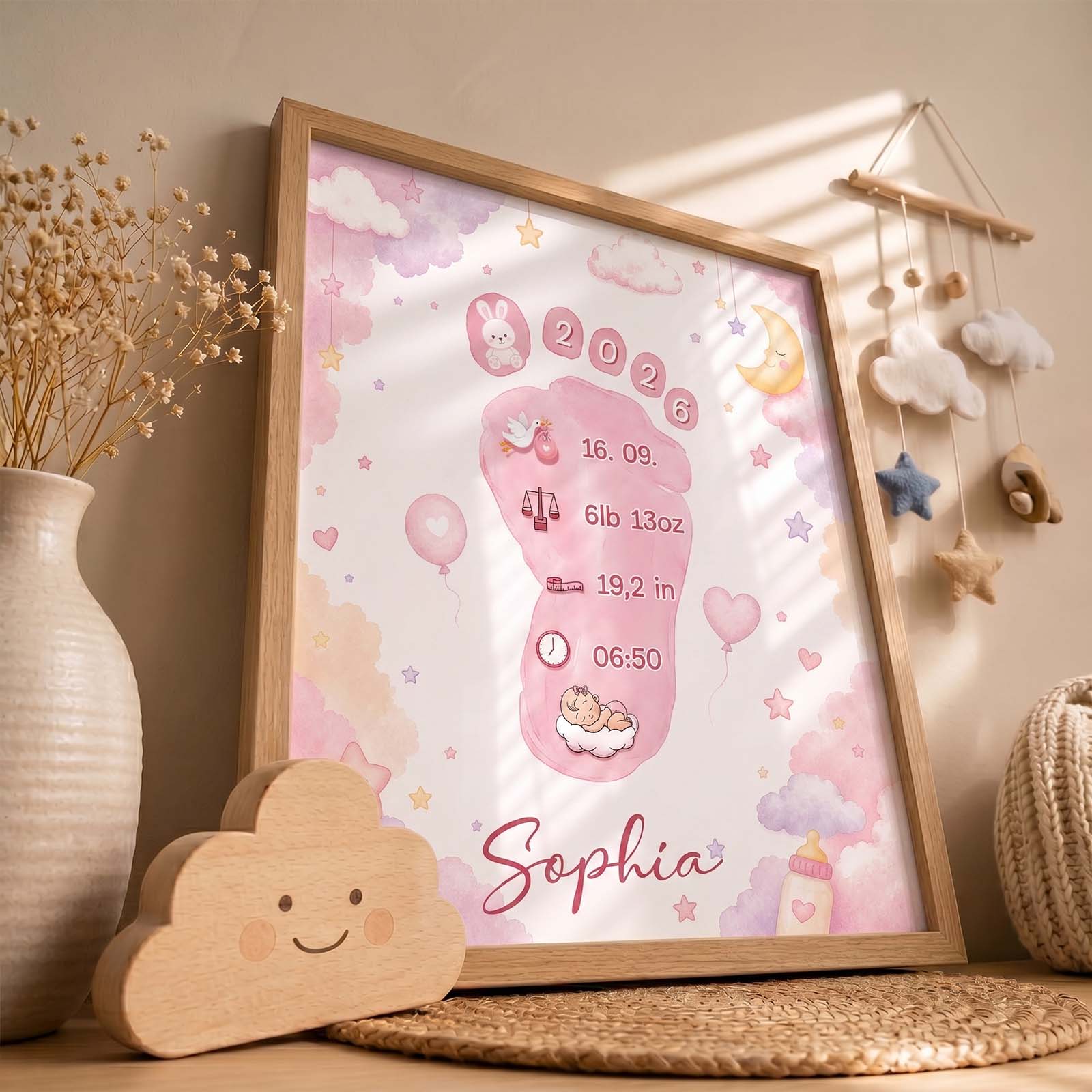 Personalized Baby Footprint Print – Custom Nursery Decoration, Keepsake Gift, Gift for Mom & Dad