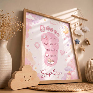 Personalized Baby Footprint Print – Custom Nursery Decoration, Keepsake Gift, Gift for Mom & Dad