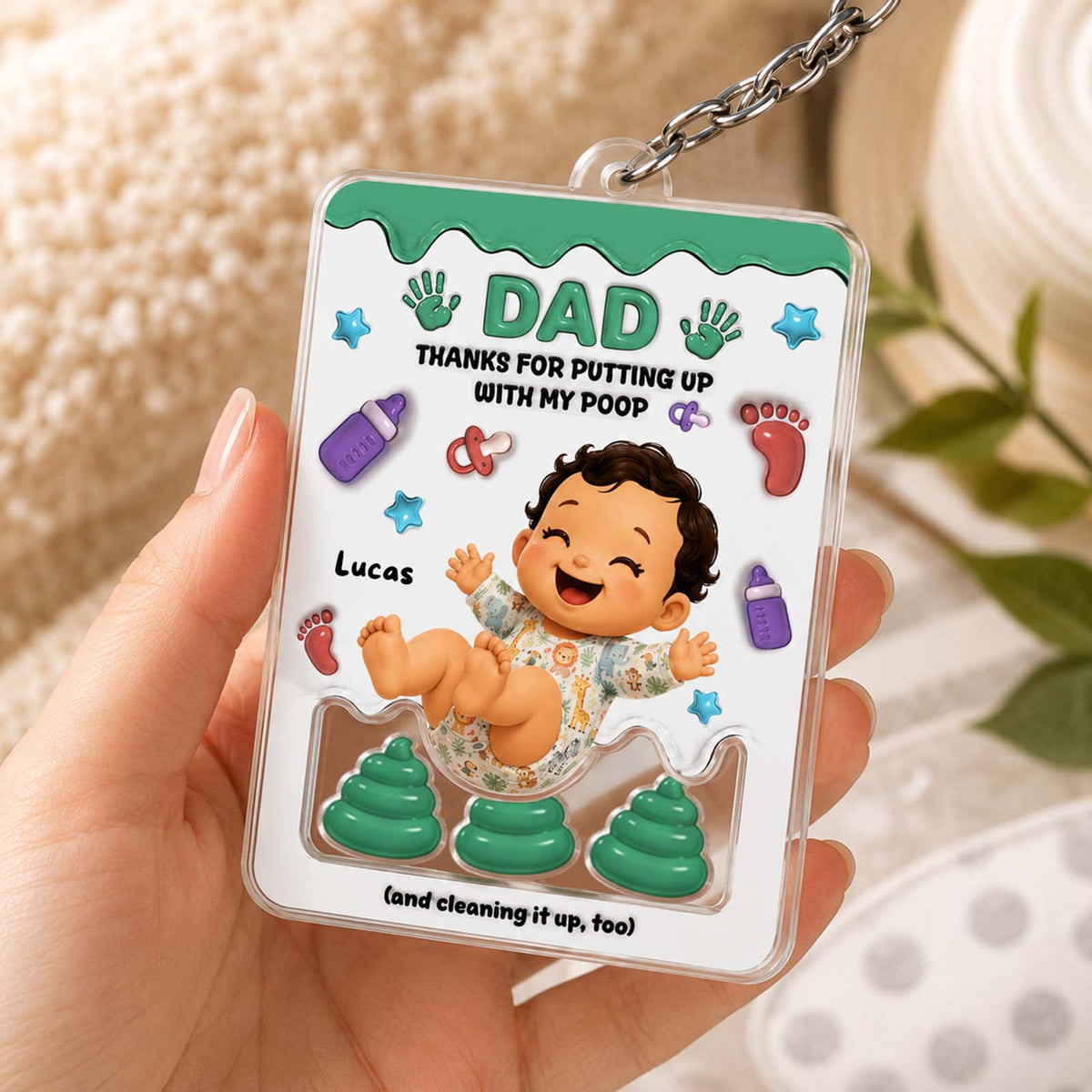 Personalized "Thanks for Putting Up With My Poop" Shaker Keychain – Custom Baby Gift for Mom & Dad
