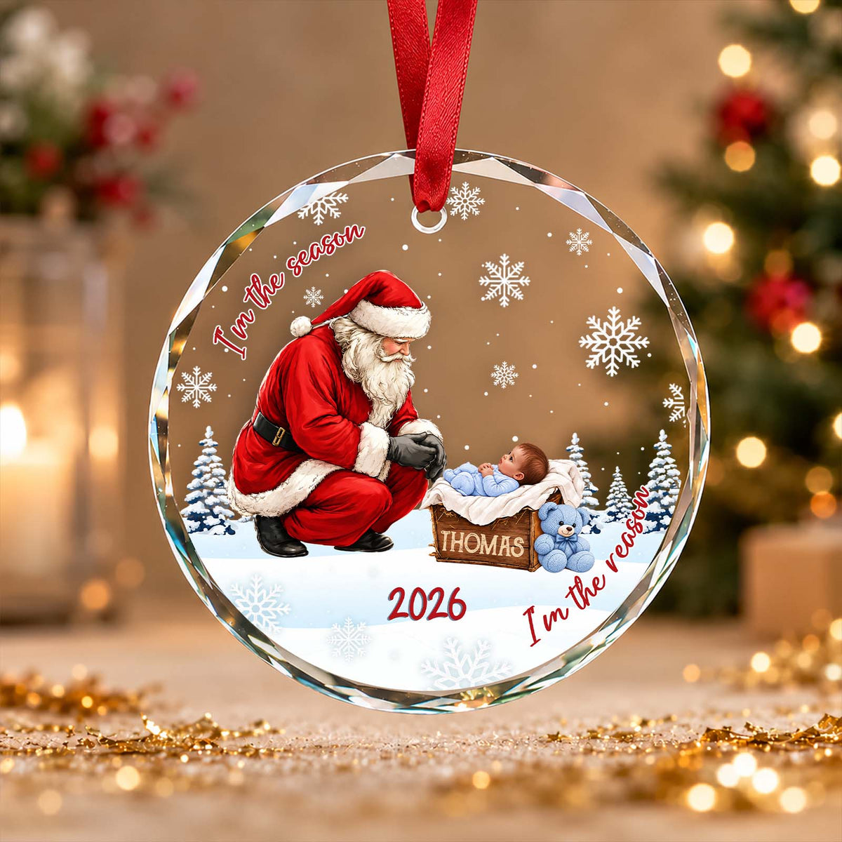 Personalized Glass Christmas Ornament, Custom Baby's First Christmas Keepsake
