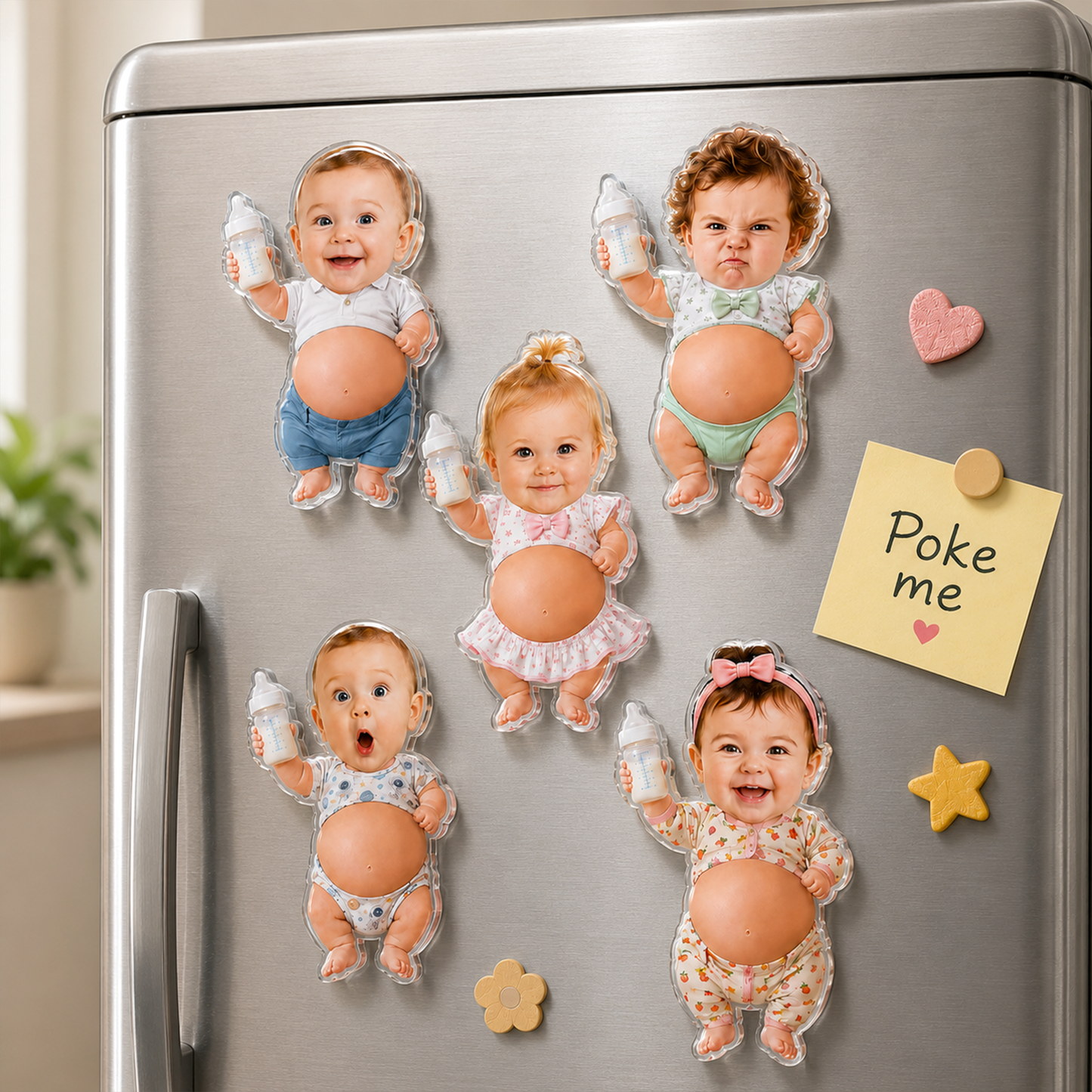 Custom 3D Baby Face Squishy Belly Fridge Magnet, Personalized Baby Keepsake Gift for Mom & Dad