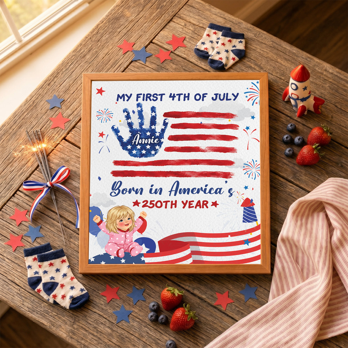 My First 4th of July Baby Handprint Frame - America 250 Keepsake, Patriotic Nursery Decor Gift