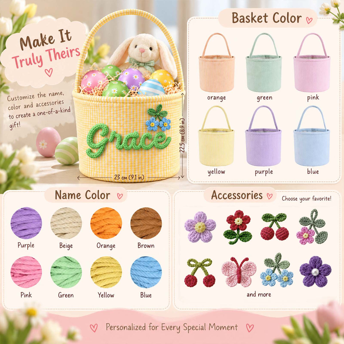 Personalized Woven Easter Basket, Custom Name Easter Basket for Kids