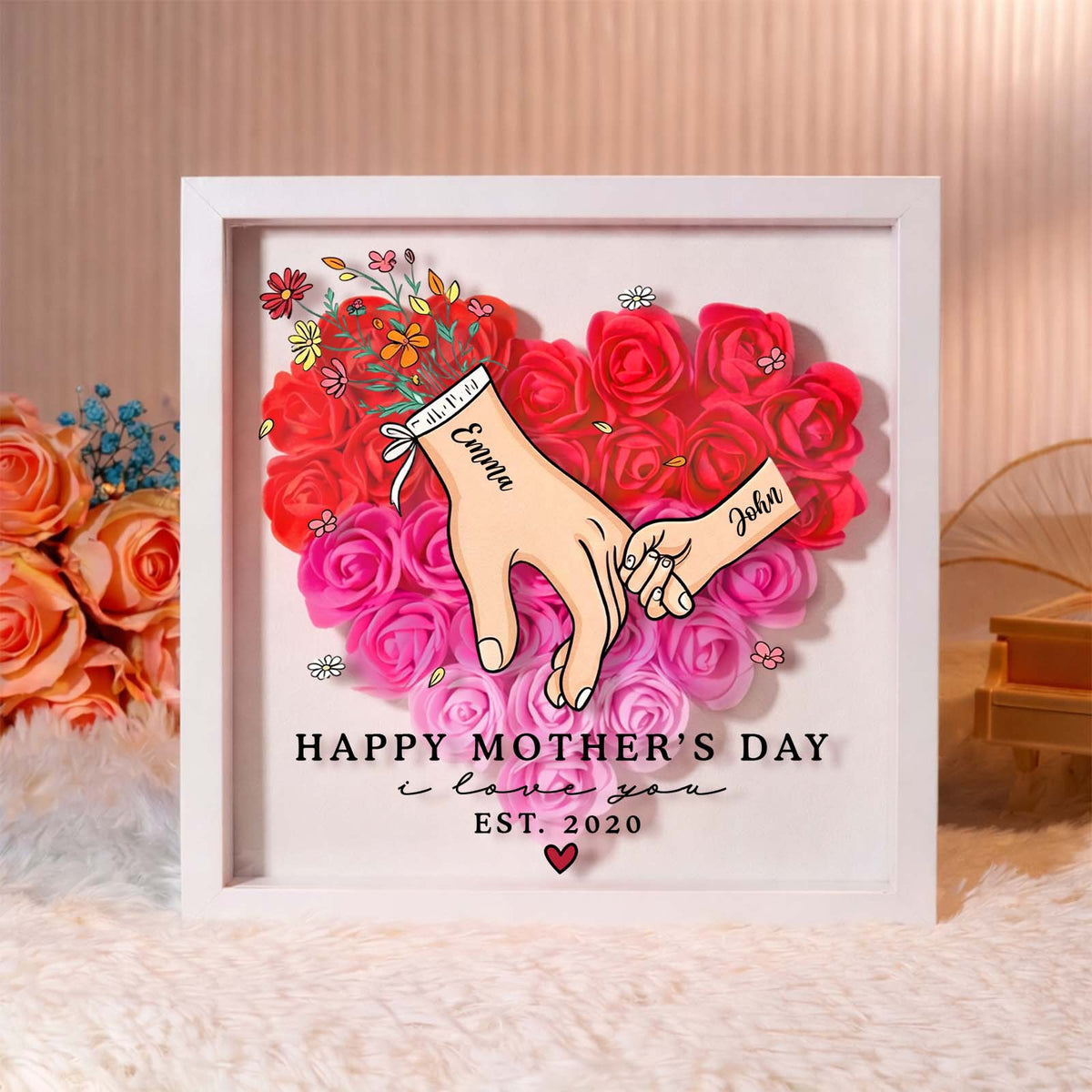 Personalized Mother’s Day Floral Shadow Box – Custom Gift for Mom