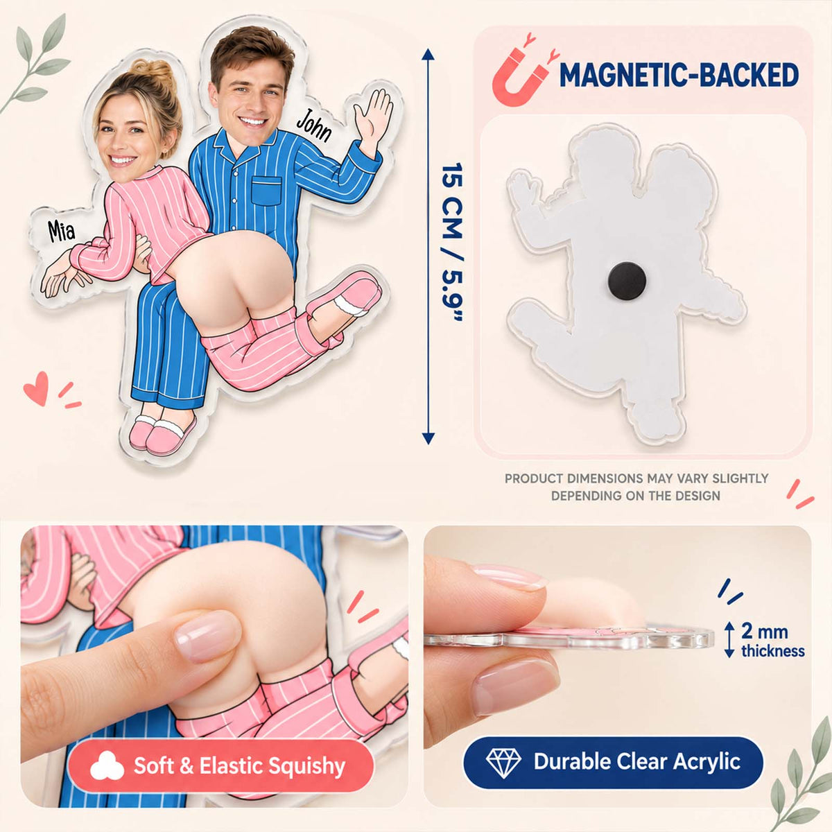 Personalized Funny Couple Squishy Belly Magnet - Custom Photo Fridge Magnet, Cute Seasonal Gift for Couples