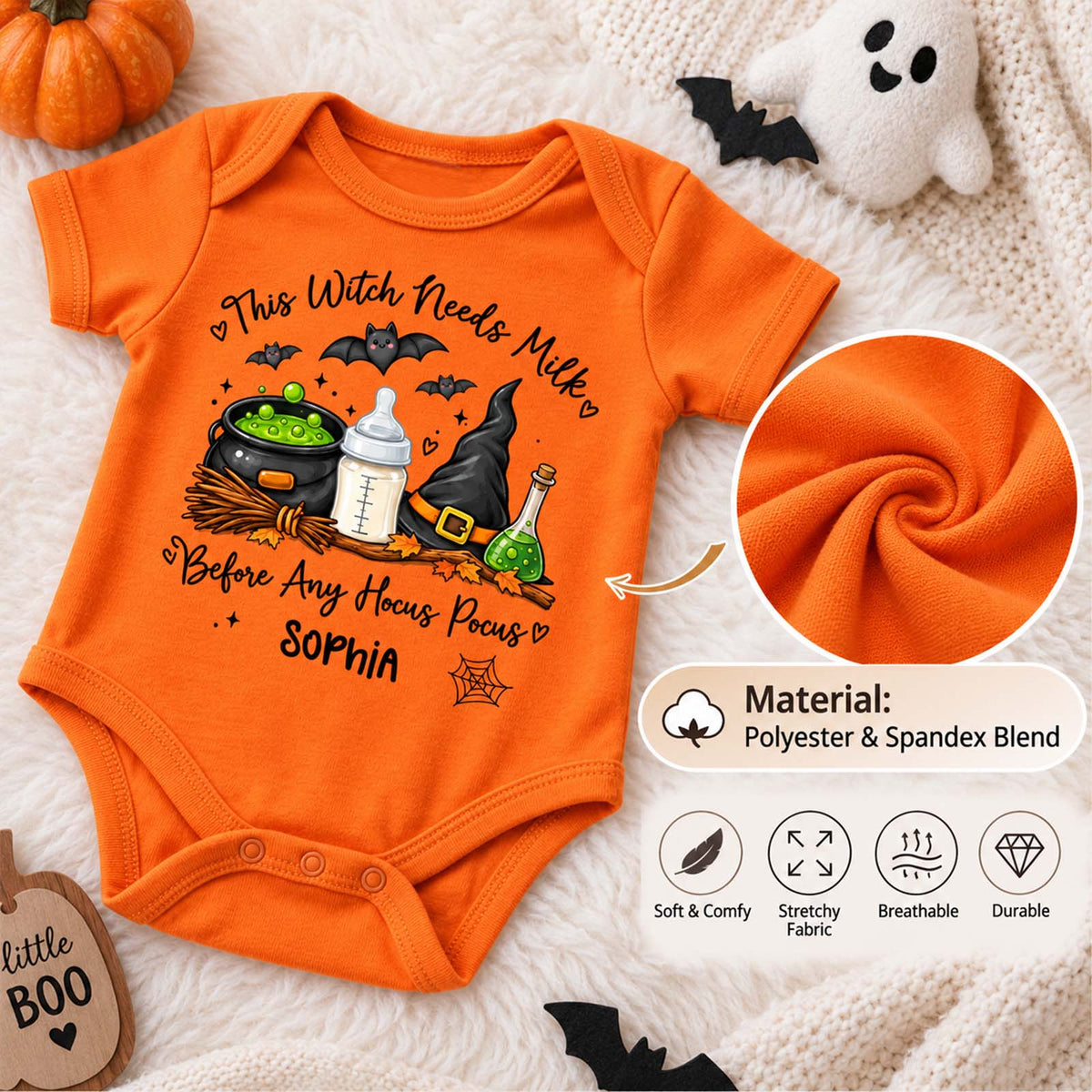Personalized Hocus Pocus Baby Bodysuit - Custom Baby Name Halloween Outfit, Funny Witch-Themed Newborn Gift