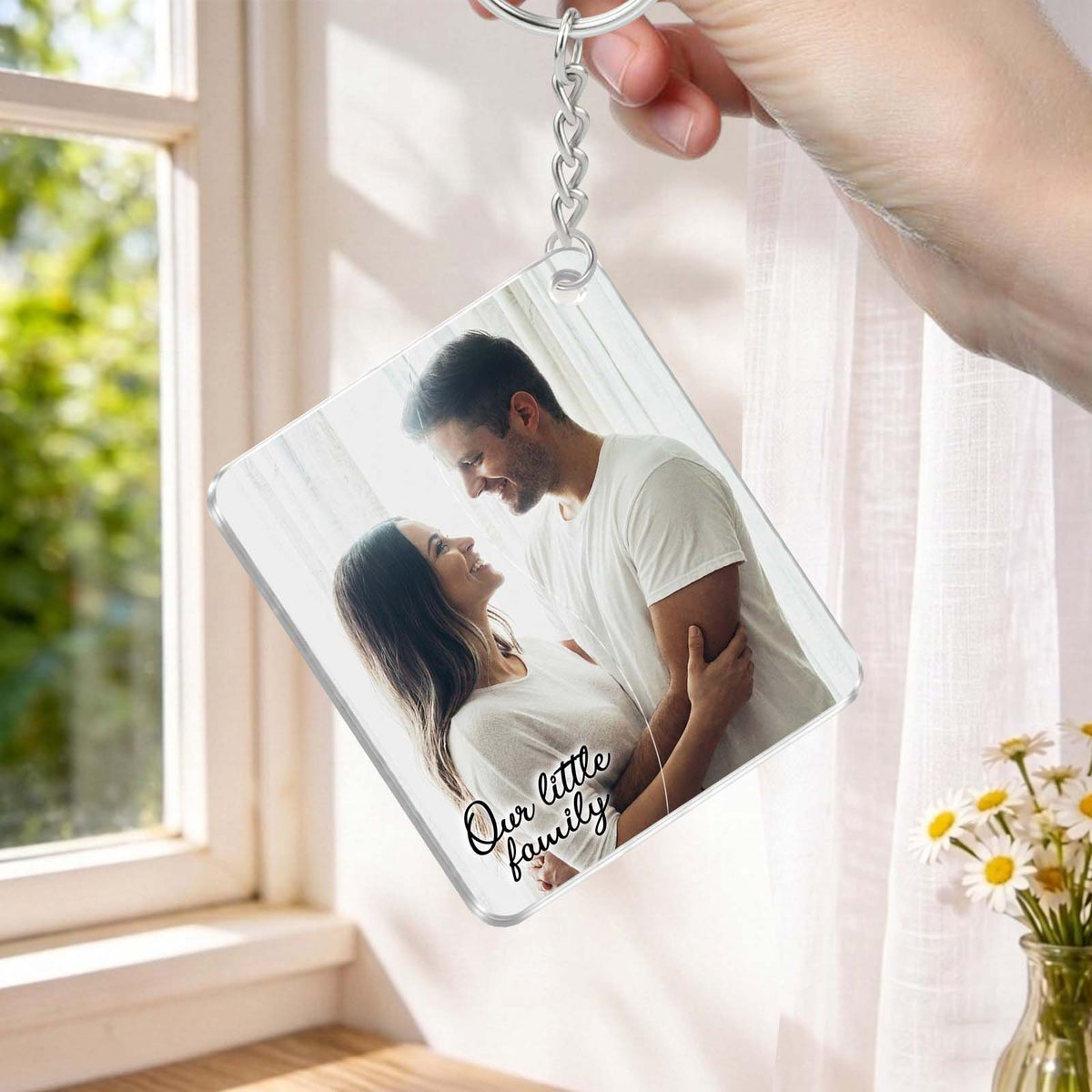 Personalized Hidden Slider Keychain – Couple & Baby Photo Gift