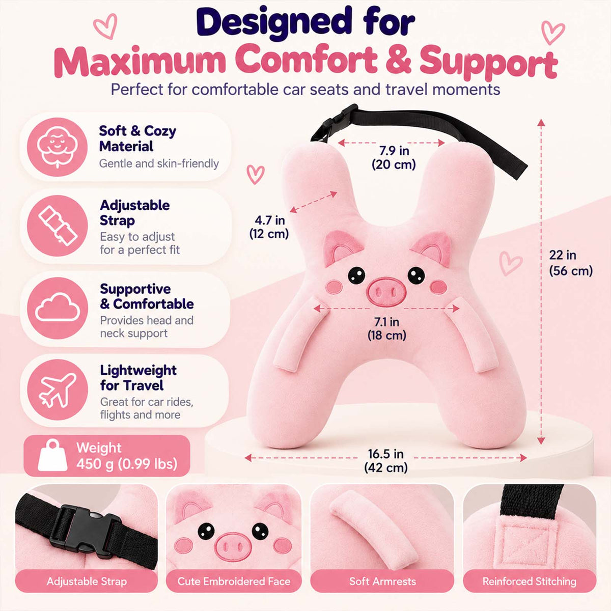 Personalized Car Sleeping Pillow, Custom Name Animal Plush Pillow for Kids
