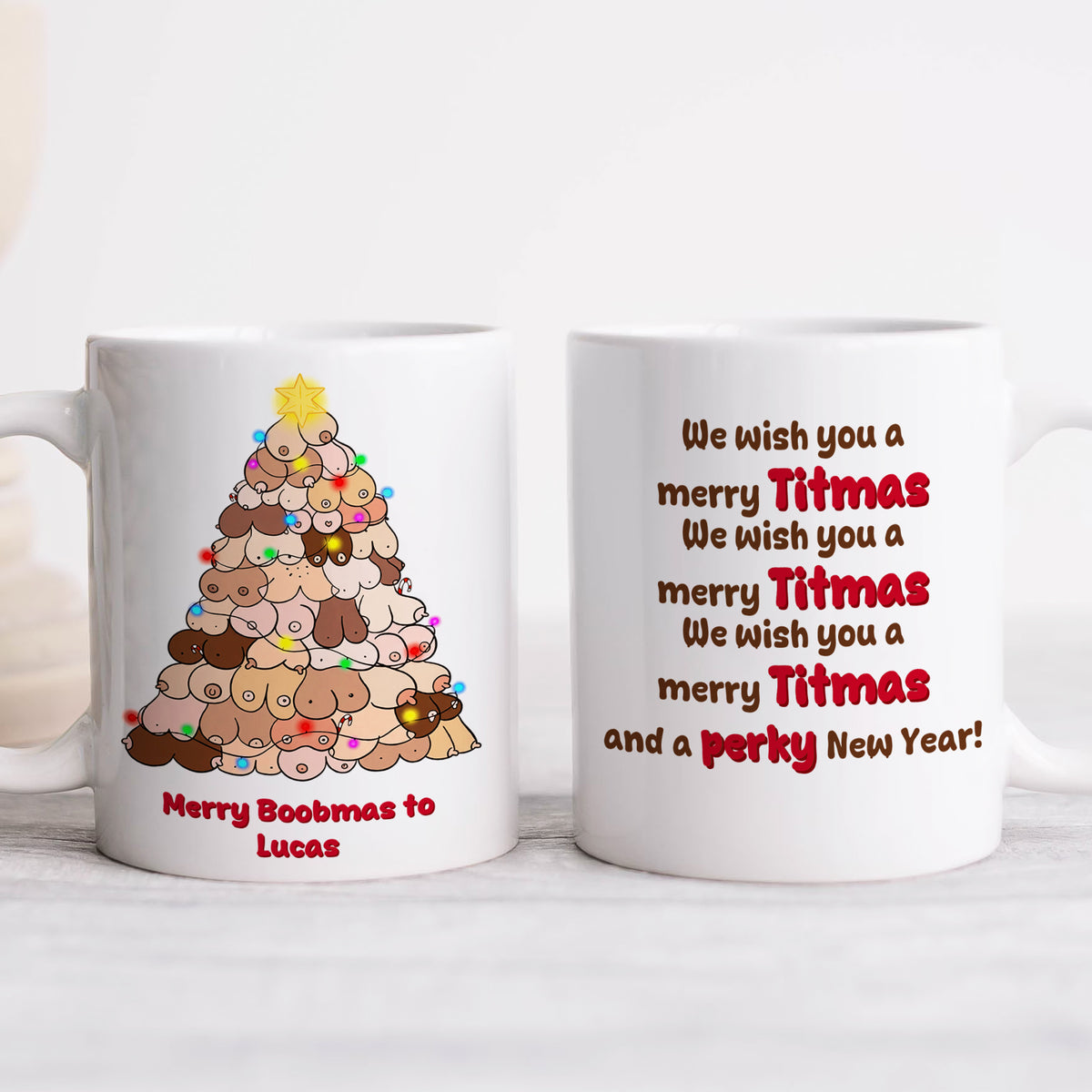Mug en céramique personnalisé de Noël, tasse à café des fêtes avec prénom personnalisé, cadeau de Noël