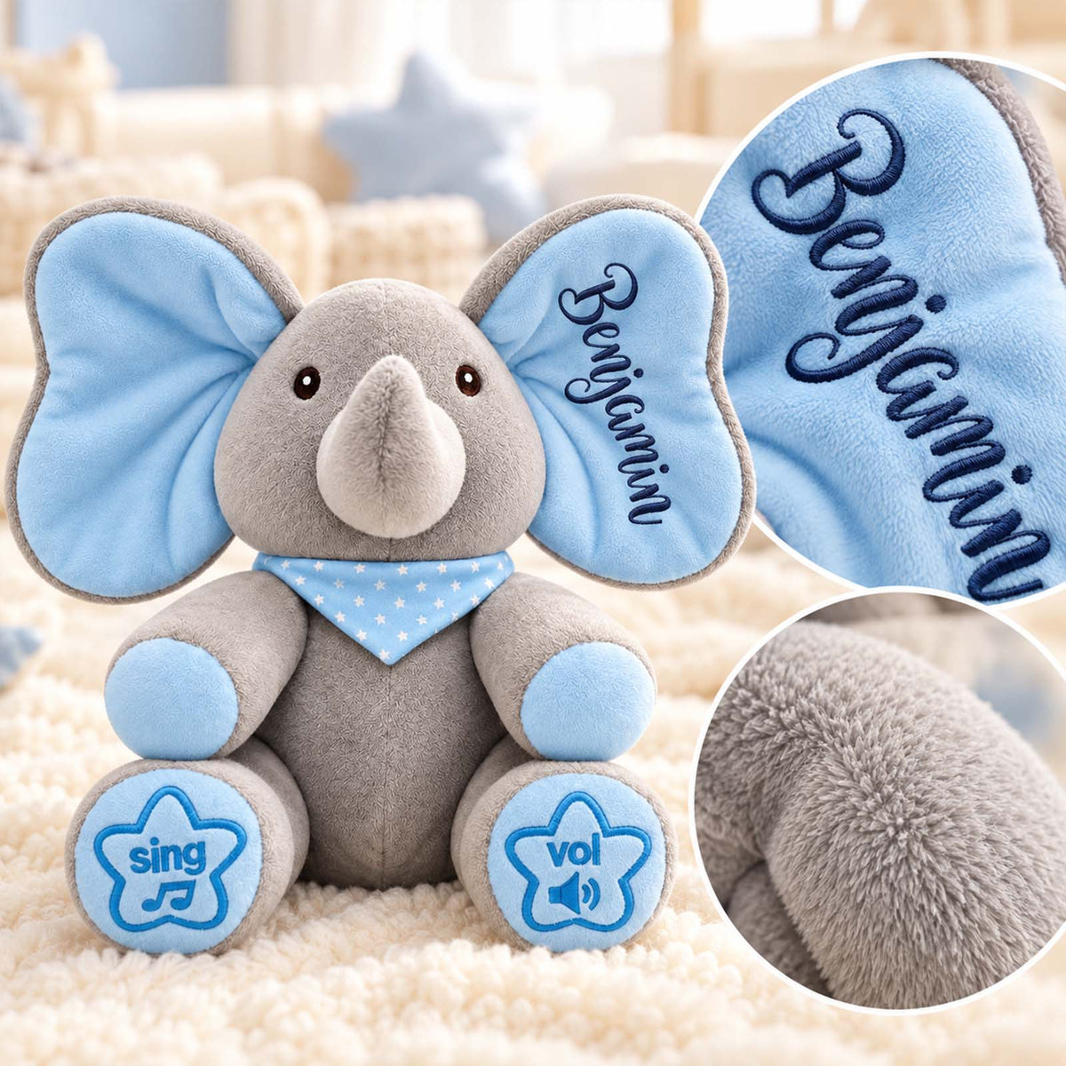 Personalized Peek-a-Boo Elephant Plush Toy, Interactive Stuffed Animal with Custom Name