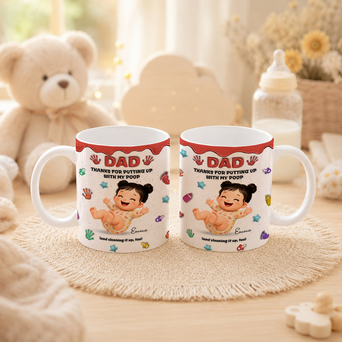 Personalized "Thanks for Putting Up With My Poop" Mug - Funny Baby Gift for Dad, Mom, Custom Mother's Day, Father's Day Coffee Cup
