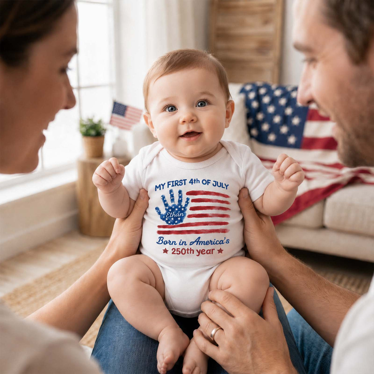 My First 4th of July Personalized Baby Onesie - Custom Name Patriotic Independence Day Bodysuit