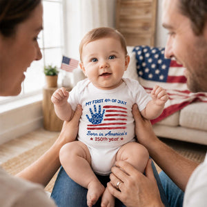 My First 4th of July Personalized Baby Onesie - Custom Name Patriotic Independence Day Bodysuit