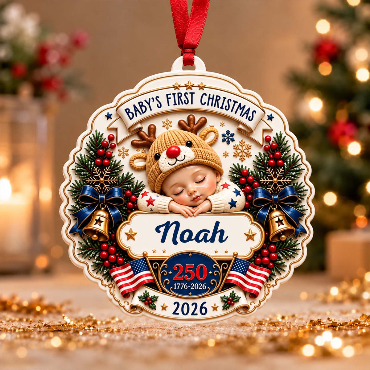 Personalized 3D Relief Acrylic Christmas Ornament, Custom Baby's First Christmas Keepsake