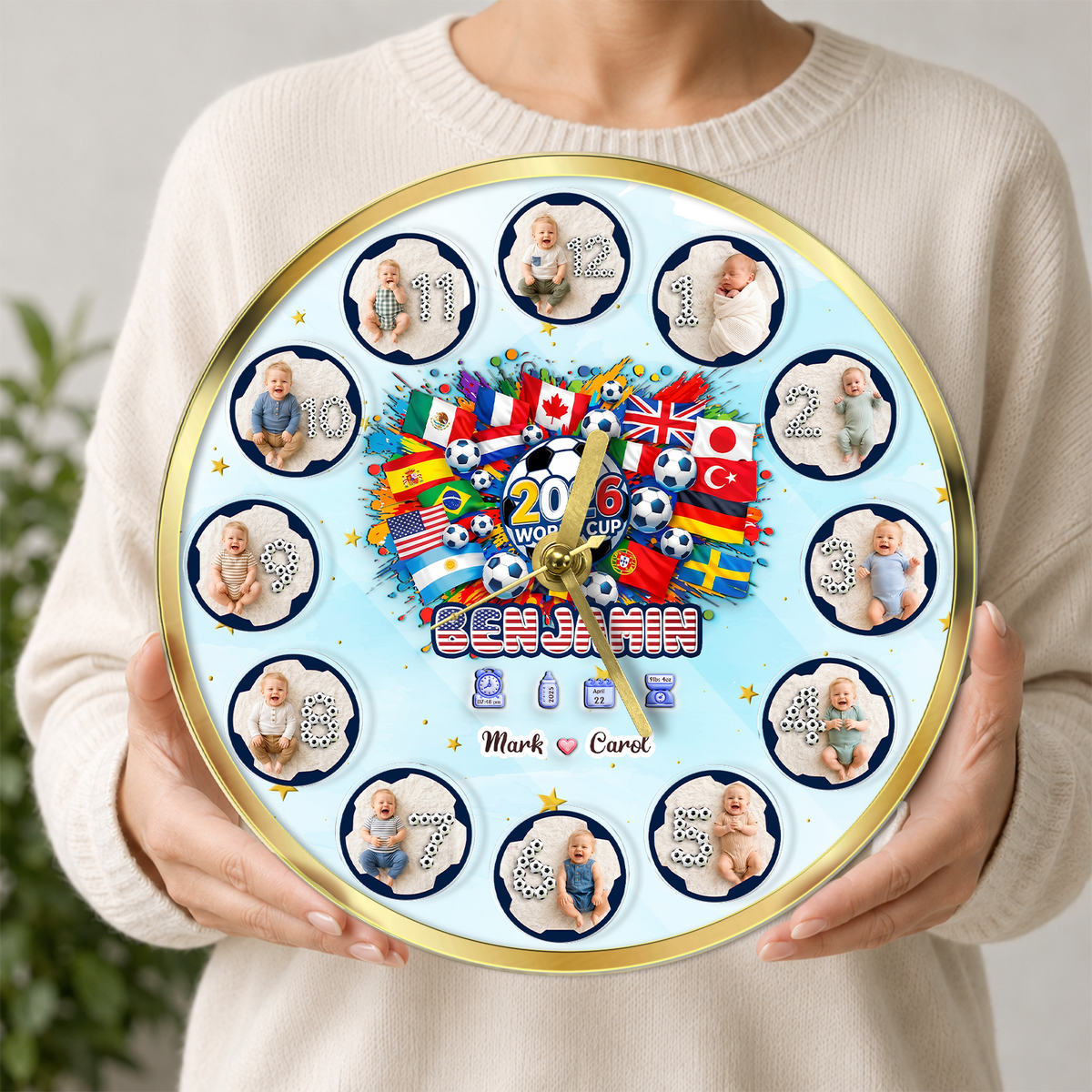 World Cup 2026 Baby Clock – Personalized First Year Milestone Keepsake, Soccer Baby Gift ⚽👶🕒