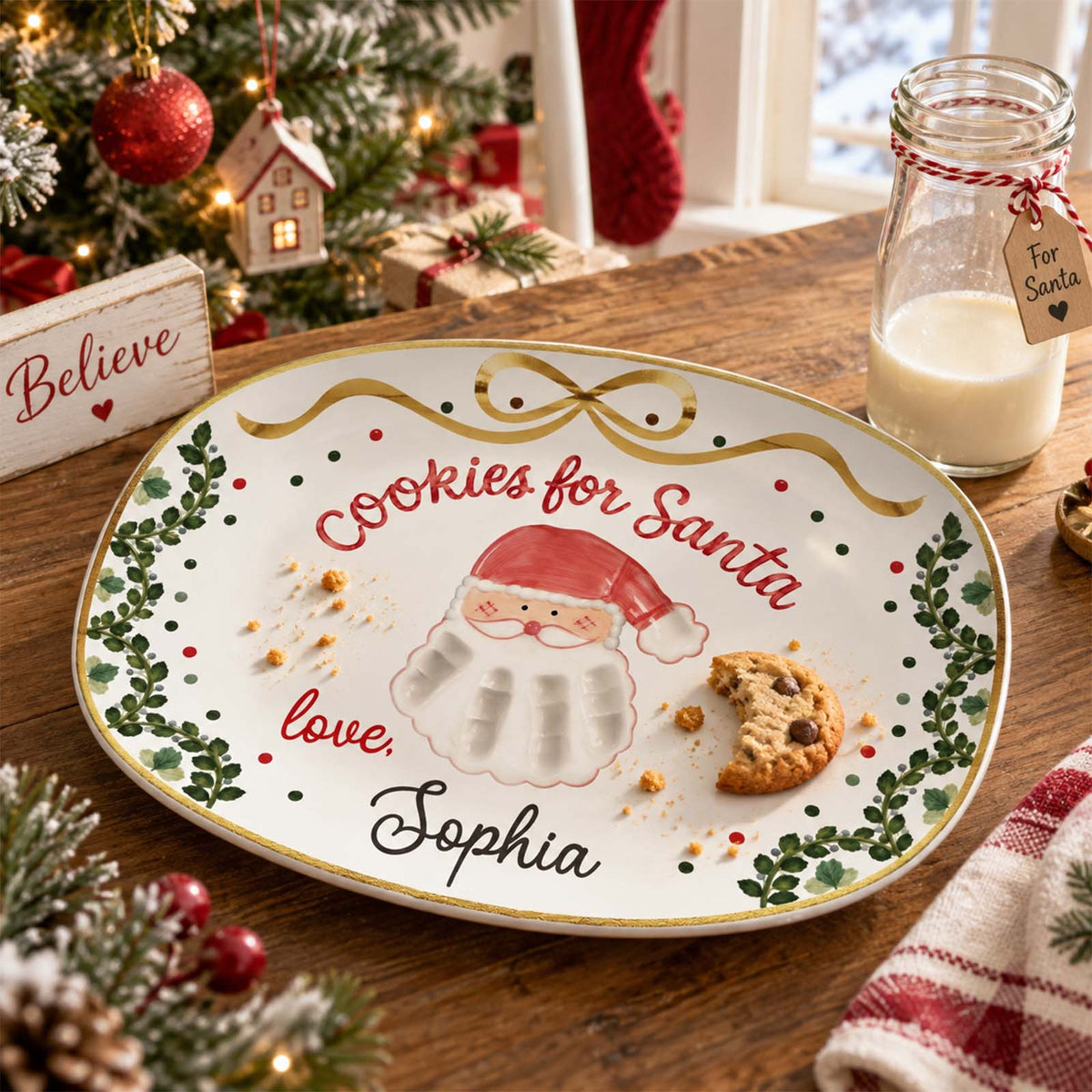 Personalized Christmas Resin Plate, Custom Name Holiday Serving Plate
