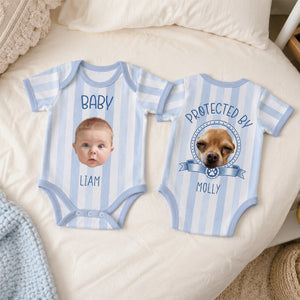 Personalized Striped Pet & Baby Bodysuit – Custom Baby & Pet Portrait, Family Baby Shower Gift