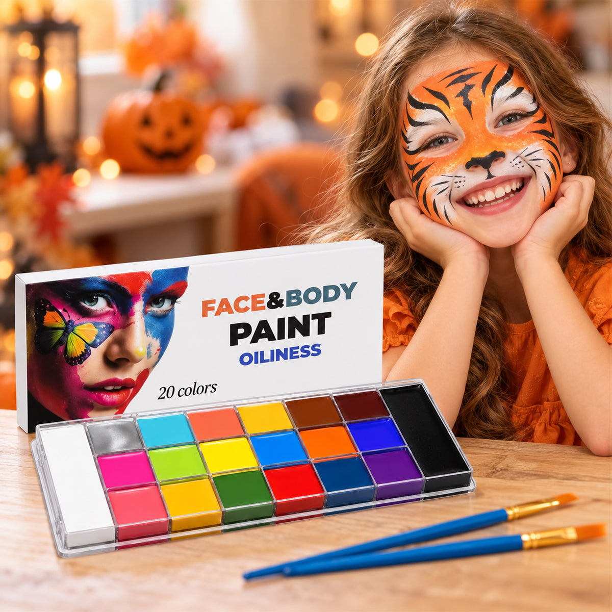 20 Colors Professional Face and Body Oil Paint Set - Washable Body Painting Makeup Palette with Brushes for Halloween, Cosplay, Party & Kids