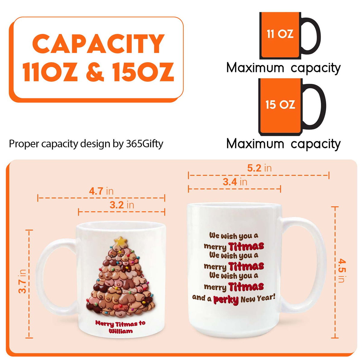 Mug de Noël personnalisé avec effet 3D, tasse à café en céramique drôle et personnalisée avec prénom pour les fêtes
