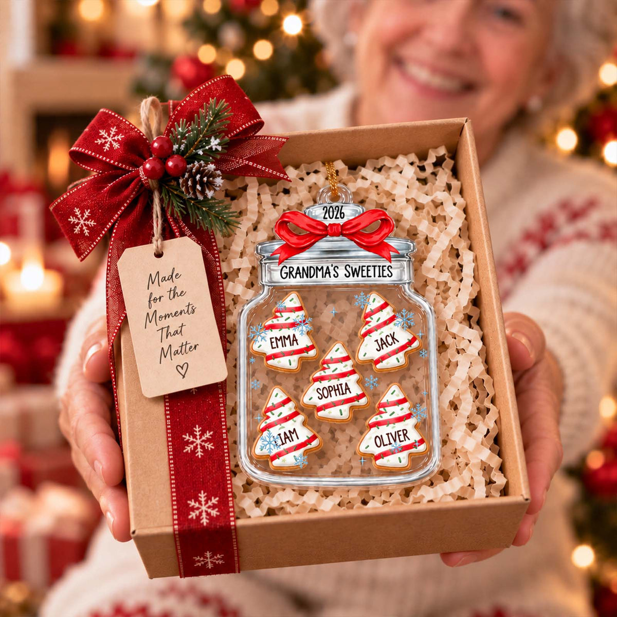 Personalized Family Christmas Cookie Jar Ornament – Custom Family Names, Festive Holiday Tree Keepsake, Christmas Gift for Family